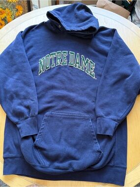 Vintage Notre Dame Hoodie XL Blue Spell Out NCAA Pullover